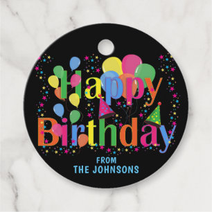 Étiquettes Cadeau Ballons colorés personnalisés JEUX ANNIVERSAIRE