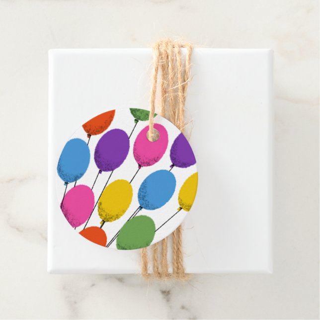 Étiquettes Cadeau Ballons d'anniversaire lumineux et colorés (En situation)