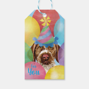 Étiquettes-cadeau Ballons d'anniversaire pointeur À poils durs allem