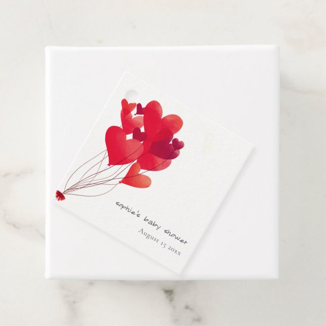 Étiquettes Cadeau Ballons de coeur rouge mignon Baby shower d'amour (En situation)