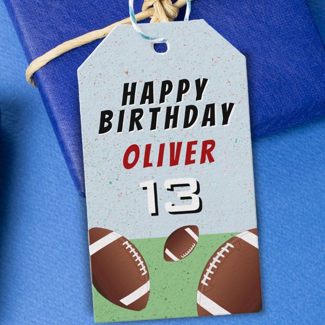 Étiquettes-cadeau Ballons de football américain heureux anniversaire (Créateur téléchargé)