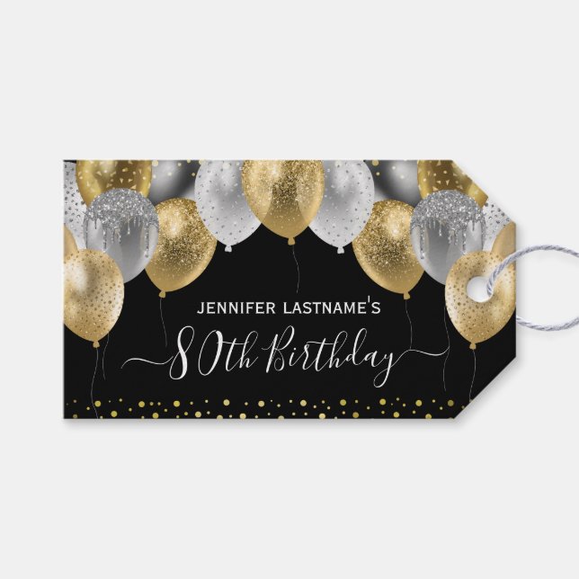 Étiquettes-cadeau Ballons de parties scintillant 80th Birthday Party (Devant (Horizontal))