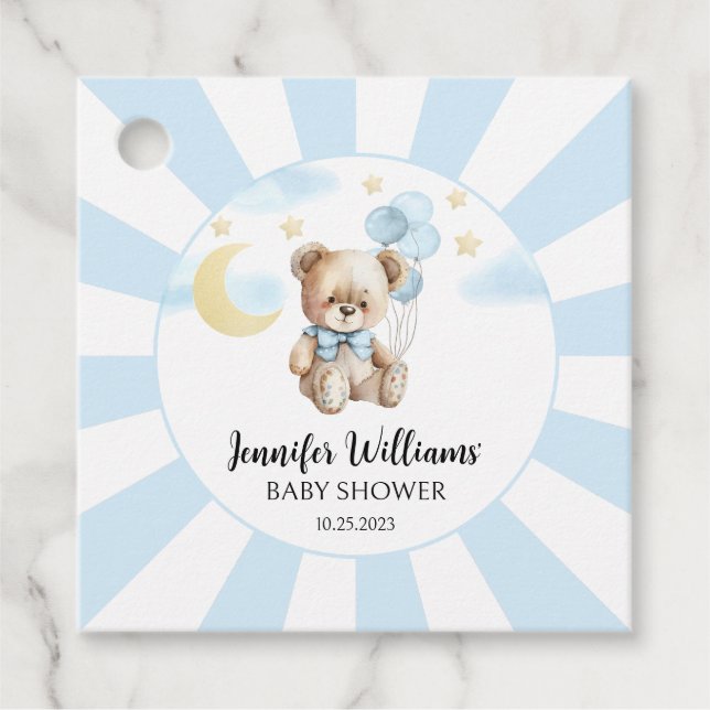 Étiquettes Cadeau Ballons d'ours en peluche bleu bébé garçon douche  (Devant)