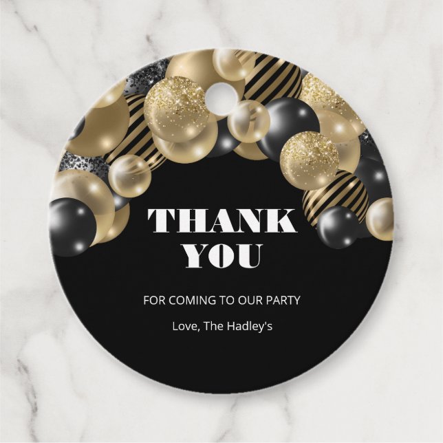 Étiquettes Cadeau Ballons Gold Parties scintillant Favoriser les bal (Devant)