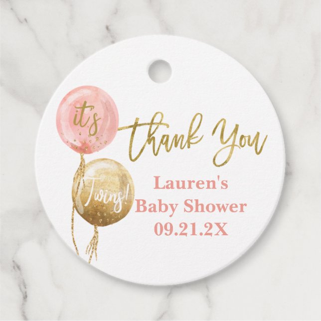 Étiquettes Cadeau Ballons roses baby showers jumelles préférez les é (Devant)