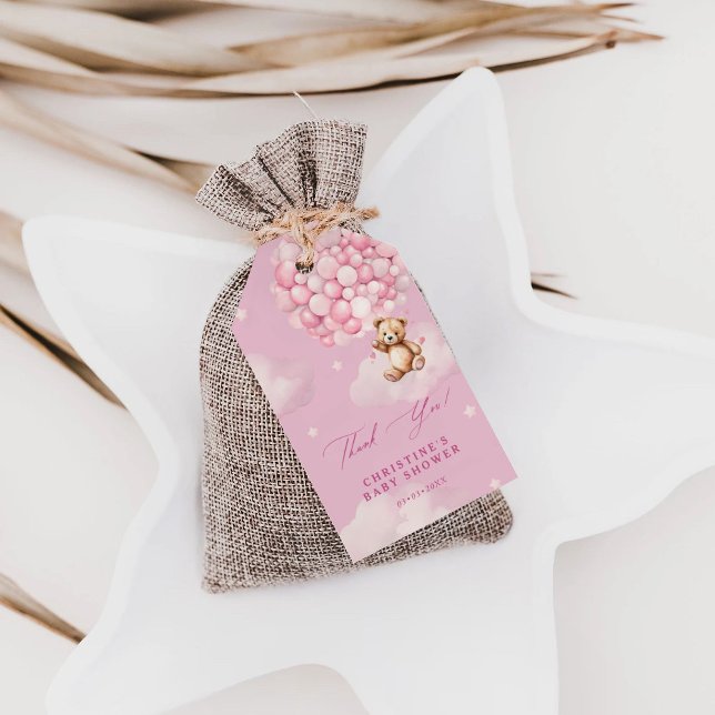 Étiquettes-cadeau Ballons roses Bébé Teddy Ours Douche Merci (Créateur téléchargé)