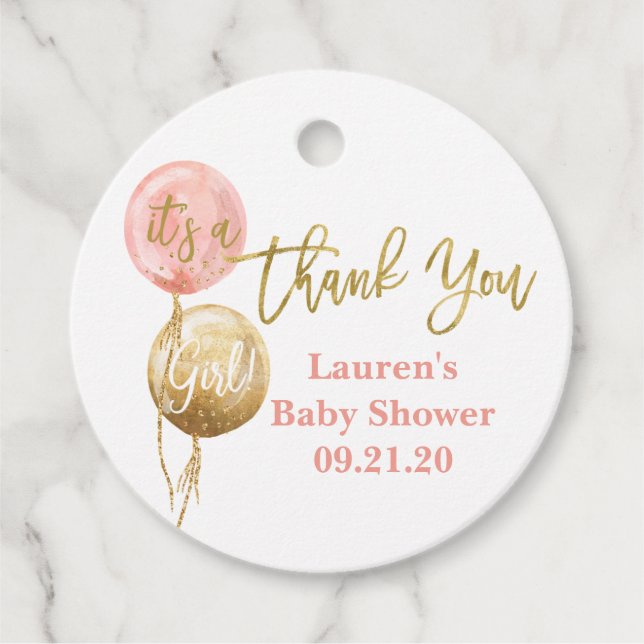 Étiquettes Cadeau Ballons roses fille baby shower (Devant)