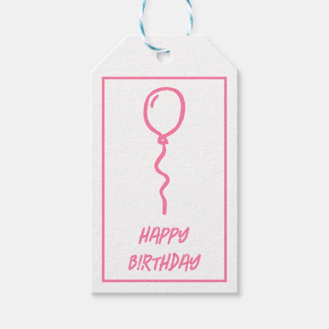 Étiquettes-cadeau Ballons roses mignonette Anniversaire Balises cade (Devant)