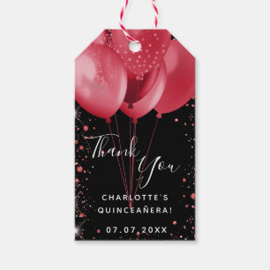 Étiquettes-cadeau Ballons rouges noirs Quinceanera merci