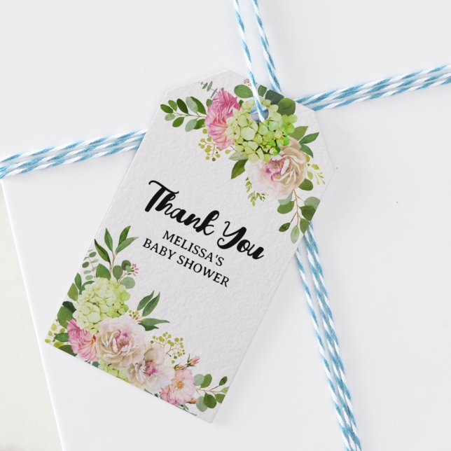 Étiquettes-cadeau Ballons verts hydrangea rose floral (Créateur téléchargé)