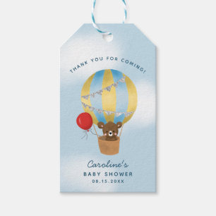 Étiquettes-cadeau Balloon à air chaud bleu et Baby shower argenté