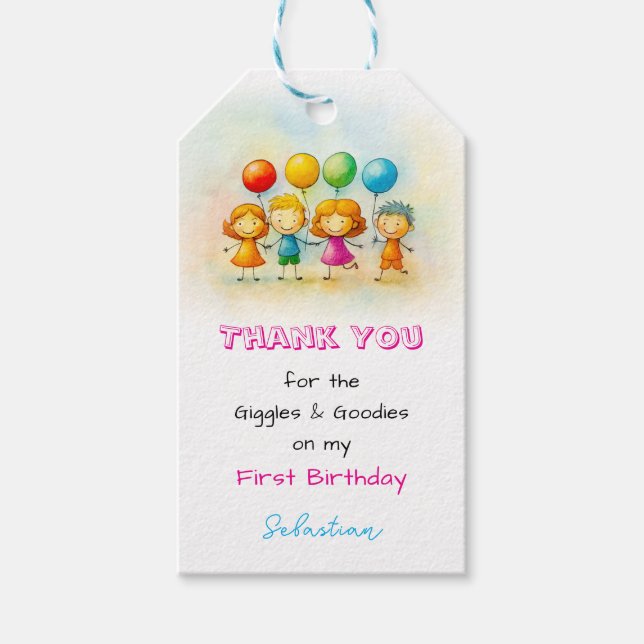 Étiquettes-cadeau  Balloon Buddies Bash Boy fun 1st Birthday Party (Devant)