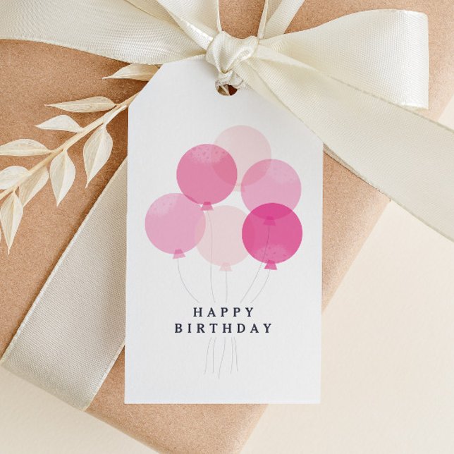 Étiquettes-cadeau Balloon moderne Bunch rose Joyeux anniversaire (Créateur téléchargé)
