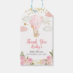 Étiquettes-cadeau Balloon rose Hot Air Jungle Animaux Parties scinti
