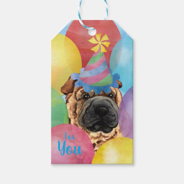 Étiquettes-cadeau Balloons d'anniversaire chinois Shar-Pei (Devant)