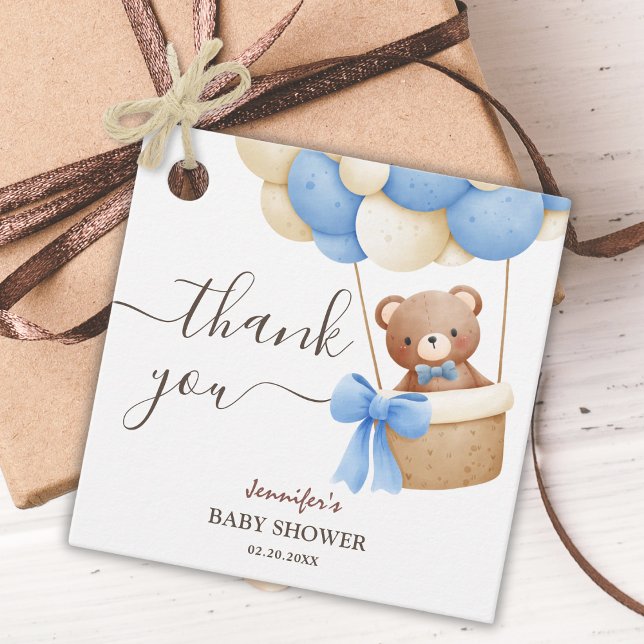 Étiquettes Cadeau Ballotte bleu ours en peluche | Baby shower garçon (Créateur téléchargé)