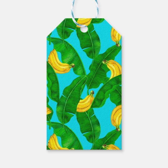 Étiquettes-cadeau Bananes et aquarelle feuille (Devant)