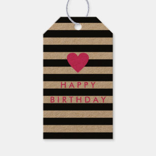 Étiquettes-cadeau Bande noire moderne avec Coeur rose Anniversaire
