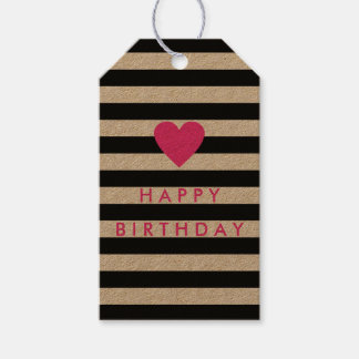 Étiquettes-cadeau Bande noire moderne avec Coeur rose Anniversaire