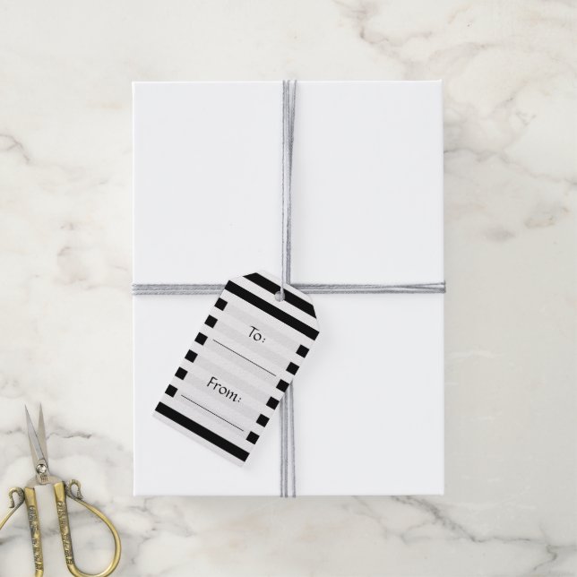 Étiquettes-cadeau Bandes noires et blanches, Motif rayé, Lignes (Avec de la ficelle)