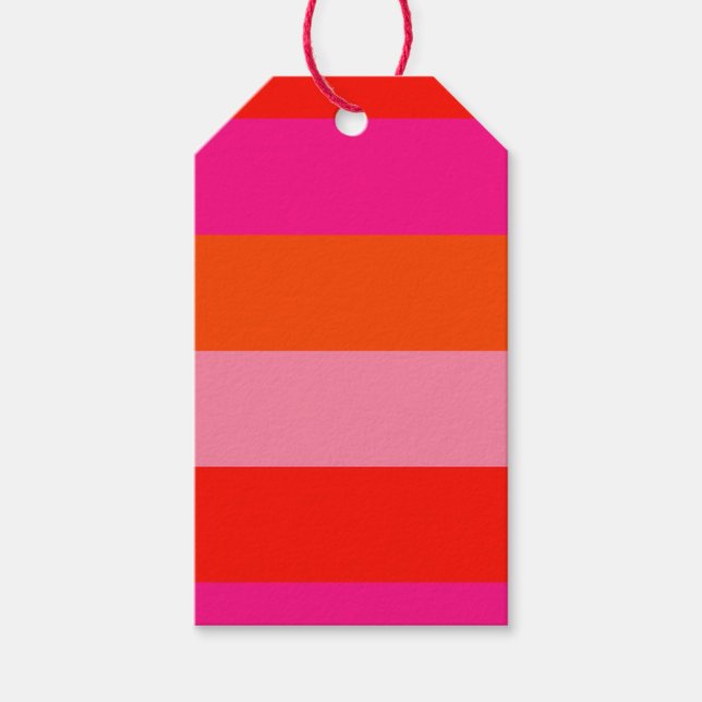 Étiquettes-cadeau Bandes roses chaudes et orange brillantes (Devant)
