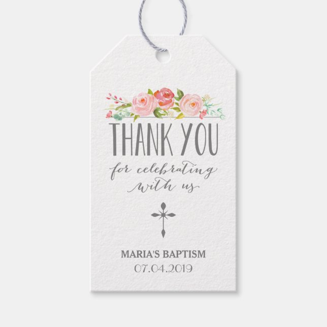 Étiquettes-cadeau Bannière rose | Balise cadeau Merci religieux rose (Devant)