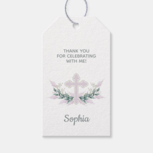 Étiquettes-cadeau Baptême, Christening Pink Cross Favoriser étiquett