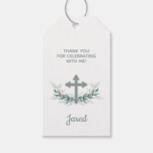 Étiquettes-cadeau Baptême, Christening Sage Cross Favoriser Balise C
