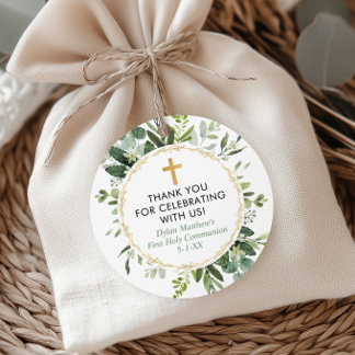 Étiquettes Cadeau Baptême de la première communion d'eucalyptus or v
