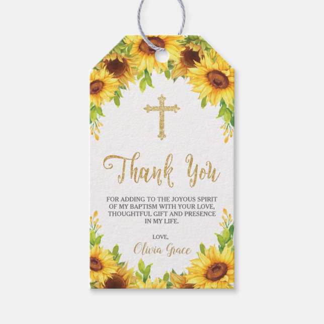 Étiquettes-cadeau Baptême de tournesol Christening Merci Favoriser (Devant)