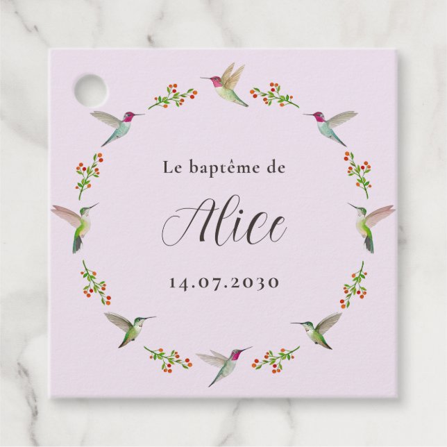 Étiquettes Cadeau Baptême des colibris (Devant)