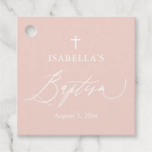 Étiquettes Cadeau Baptême Dusty Pink White Cross Girl Baptism Favori