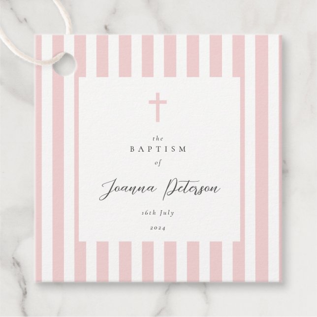 Étiquettes Cadeau Baptême Élégant Des Taches Roses (Devant)