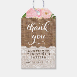 Étiquettes-cadeau Baptême Favoriser Tags pour Fille avec fleurs rose