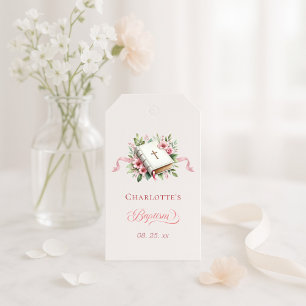 Étiquettes-cadeau Baptême Fleur Rose Moderne 