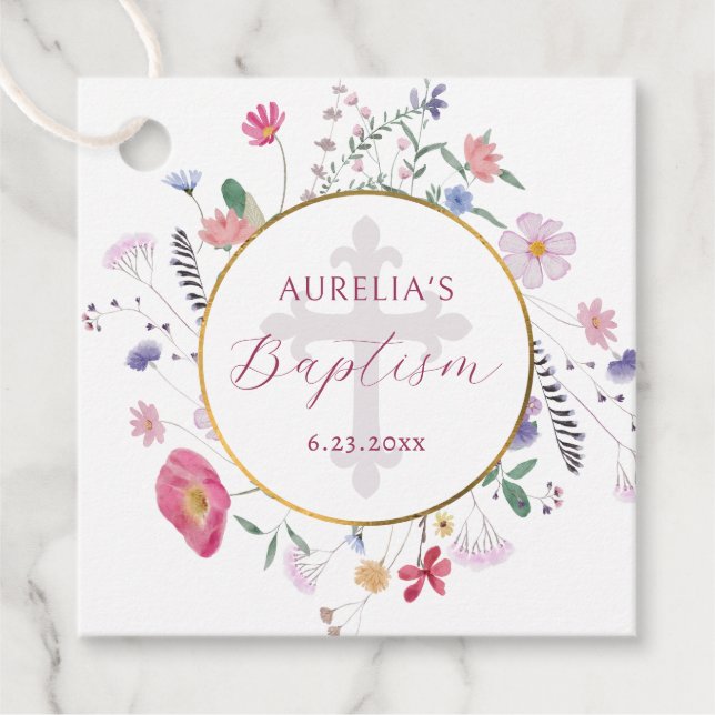 Étiquettes Cadeau Baptême fleur sauvage (Devant)