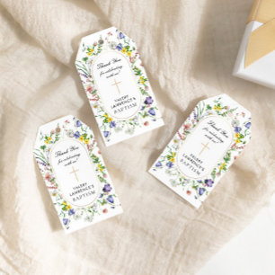Étiquettes-cadeau Baptême fleur sauvage Boho Chic