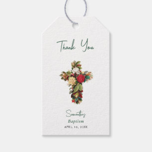 Étiquettes-cadeau Baptême Fleurs Croix Fille Garçon