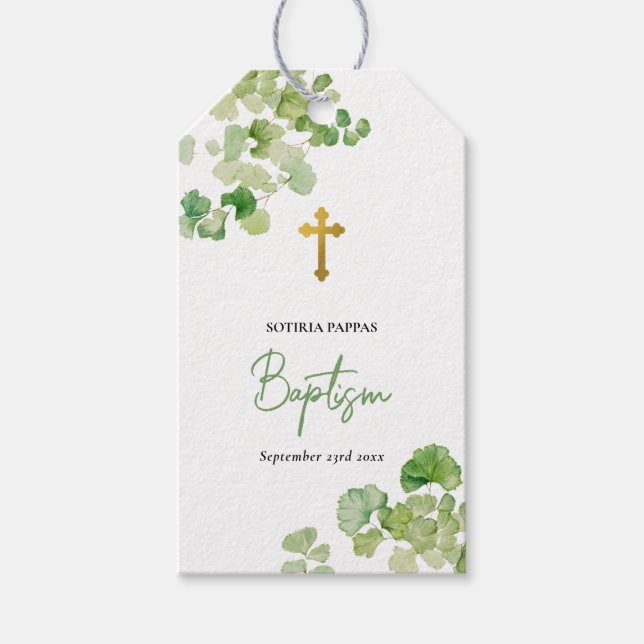 Étiquettes-cadeau Baptême Garçon Fille Aquarelle Verdure (Devant)