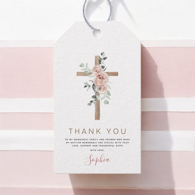 Étiquettes-cadeau Baptême Merci Dusty Rose Girl (Créateur téléchargé)