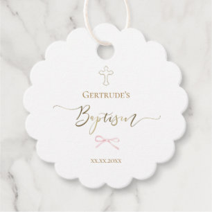Étiquettes Cadeau Baptême petit arc rose balises de faveur