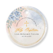 Baptême religieux garçon aquarelle fleurie moderne