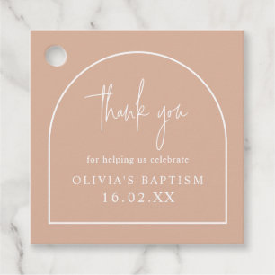 Étiquettes Cadeau Baptême rose pâle Merci d'arc minimal personnalisé