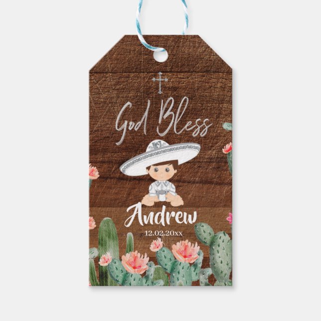 Étiquettes-cadeau Baptême Rustique Mexicaine Argent Charro Baptism F (Devant)