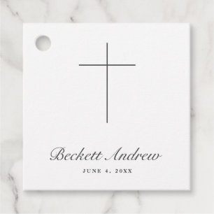 Étiquettes Cadeau Baptême simple avec écriture croix
