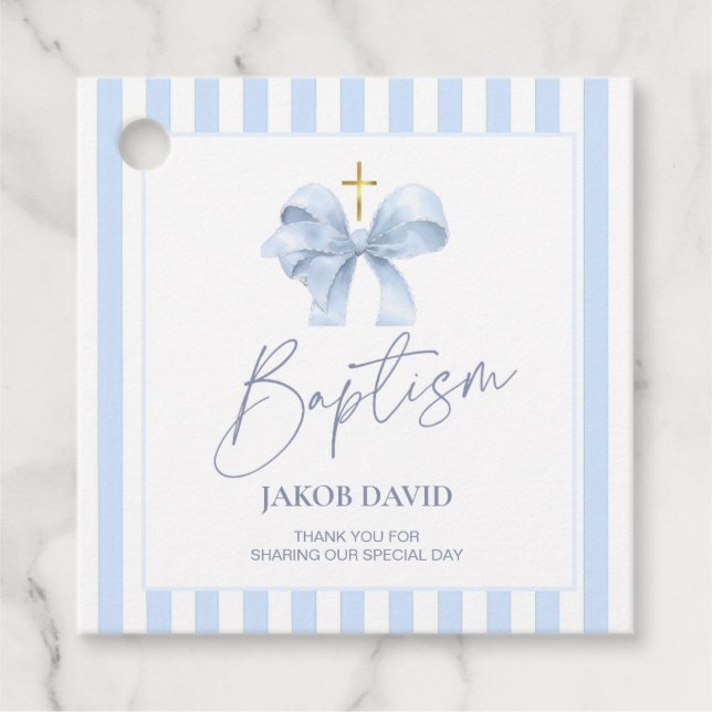 Étiquettes Cadeau Baptiste Bleu Brousse Merci Favoriser Balise (Devant)