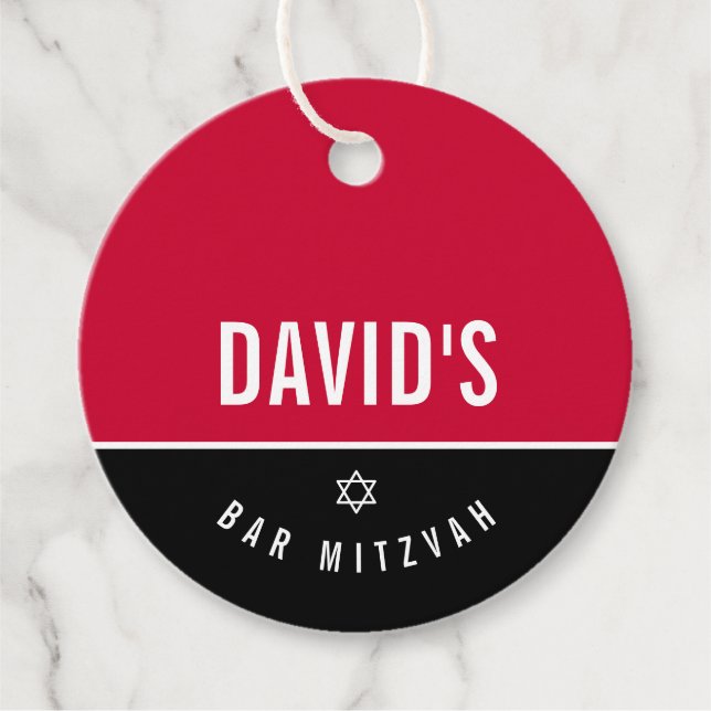 Étiquettes Cadeau BAR MITZVAH étoile simple moderne garçon gris roug (Devant)