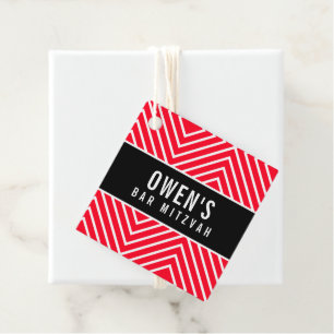 Étiquettes Cadeau BAR MITZVAH simple moderne géométrique rouge noir