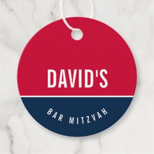 Étiquettes Cadeau BAR MITZVAH simple moderne marine bleu rouge footb