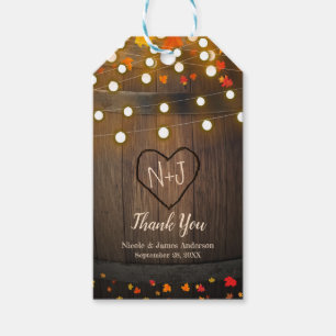 Étiquettes-cadeau Baril en Bois Feuilles d'Automne & Lumières Mariag